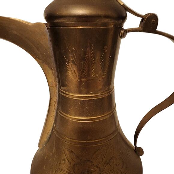 Vintage Solid Brass Dallah 13.5" Tea/Coffee Pot Pitcher w/ Handle & Hinged Lid - Picture 6 of 10